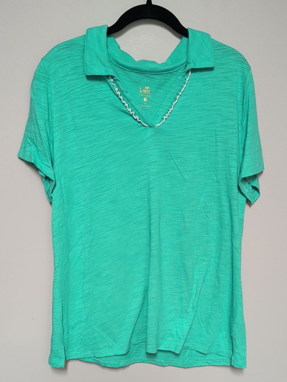 Belle by Kim Gravel Teal V-Neck Polo Tee